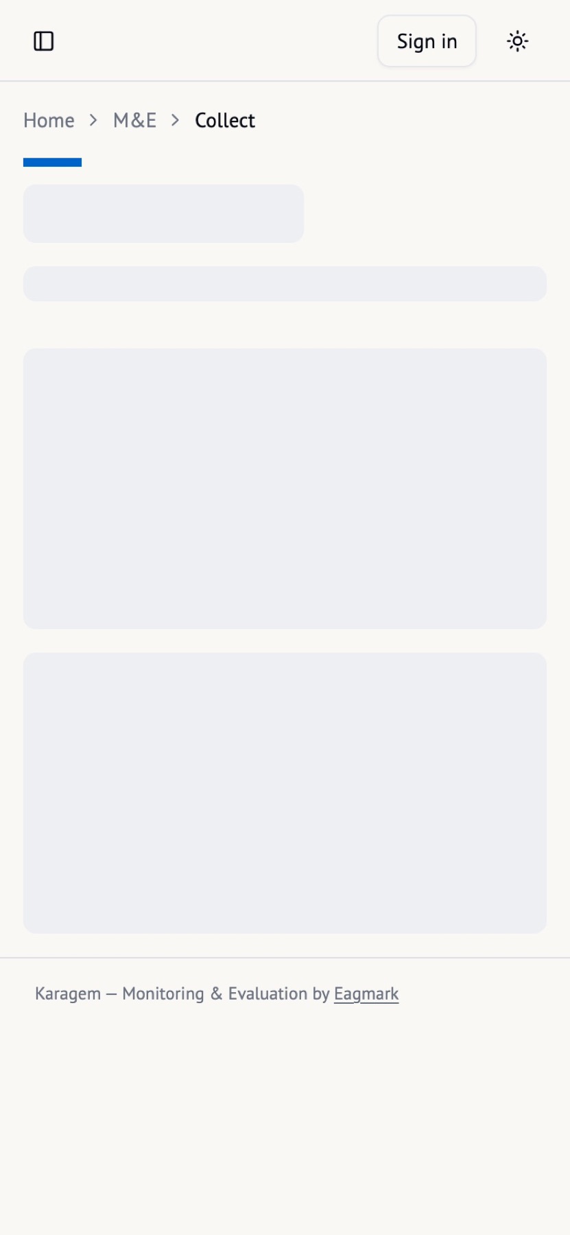 Collect on a phone: assigned surveys, held submissions and one sync button. The bottom navigation is the whole interface an enumerator needs.